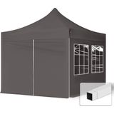 3x3m Easy Up Partytent Vouwtent - 4 Zijwanden (met Kerkvensters) Paviljoen Stalen Frame Grijs