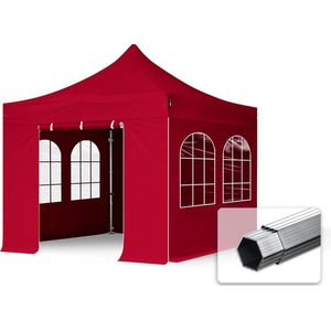 3x3 M Easy Up Partytent Vouwpaviljoen met Zijwanden (4 Venster - PROFESSIONAL Alu 40m - Rood