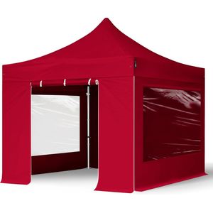 3x3 m Easy Up partytent Vouwpaviljoen met zijwanden (2 panorama), PROFESSIONAL alu 40mm, rood