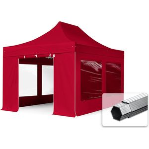 3x4,5 M Easy Up Partytent Vouwpaviljoen met Zijwanden (4 Panorama - PROFESSIONAL Alu 40m - Rood