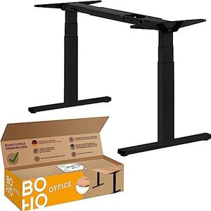 boho office® Premium Line zwart - elektrisch in hoogte verstelbaar bureau, 3-voudige telescoop, extreem stabiel, Made in Germany, 2 stille motoren, verhoogde veiligheid, bescherming tegen aanvaringen