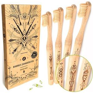 Nature Nerds - Bamboe tandenborstels in een set (4 stuks) / hardheidsgraad: medium