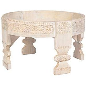 Marrakesh Idris Vintage salontafel van hout, wit, diameter 60 cm, rond, Oosterse ronde tafel, bloemenkruk, klein, voor woonkamer, Oosterse woonkamertafel als decoratie