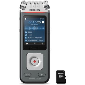 Philips DVT61132 VoiceTracer Audio recorder - 3MIC Stereo MP3/PCM - 24-bits/96 kHz - 8GB - Smartphone app Android/iOS - USB-C - Kleurendisplay - Accu - Incl. Philips 32 GB micro SD kaart