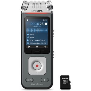 Philips Audio recorder DVT61137 - 3MIC Stereo MP3/PCM - 24-bits/96 kHz - 8 GB + 32 GB microSD - Smartphone app Android/ iOS - Sembly AI Spraakherkenning - Hands-free headset