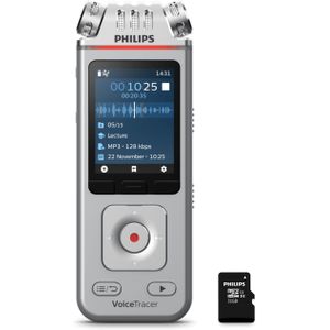 Philips DVT41225 VoiceTracer Audio recorder - 3MIC Stereo MP3/PCM - 24-bits/44.1 kHz - 8GB - WIFI/ Smartphone app Android/iOS - USB-C - Incl. Philips Micro SD kaart 32 GB