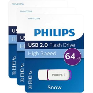 Philips USB flash drive Snow Edition 64GB - USB2.0, 3 Stuks, Purple/White