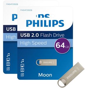 Philips FM64FD160B USB Stick 64GB - Moon Edition - Aluminium - USB 2.0 A - Keychain - 2-pack