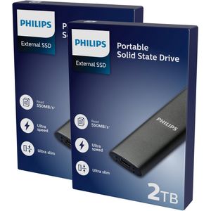 Philips Portable Externe SSD 2TB - Ultra Speed USB-C - USB A 3.2 - Read 550MB/s - Write 520MB/s - Windows/ Mac/ Android/ Game console - 2-Pack