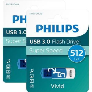 Philips FM51FD001B USB Stick Vivid Edition - 512GB - USB A 3.0 - LED - Ocean Blue - 2-Pack