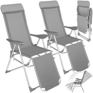 tectake® - Set van 2 klapstoelen - Aluminium tuinstoelen - Inklapbaar met hoofdsteun en voetensteun - Ligstoel tuin - Campingstoel - Grijs