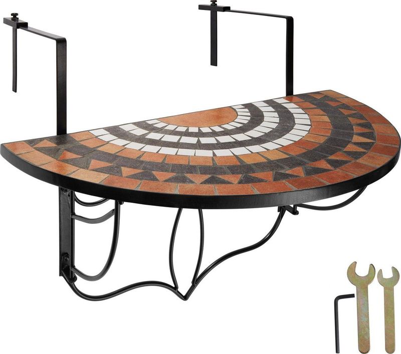tectake Balkonhängetisch Balkontisch (1-St., 1 tlg), Massive, stabile Tischplatte aus Steinmosaik