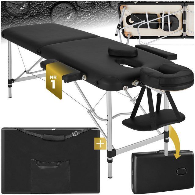 tectake® - 2-zones massagetafel behandeltafel - 4cm matras - aluminium - zwart - 402786