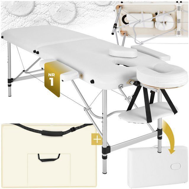 tectake® 2 Zonen Massageliege, Breite 60 cm, Polsterung 4 cm, mit Aluminiumgestell, 205 x 95 x 89 cm