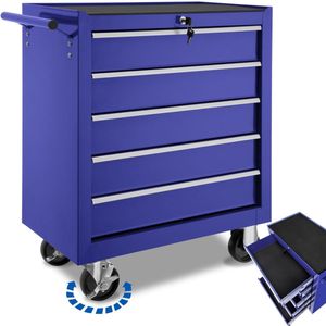 tectake® Gereedschapswagen met 5 Laden - Werkplaatswagen - Mobiele Gereedschapswagen - Gereedschapswagen - Grote Gereedschapskist - Lege Gereedschapskist - Stalen Kast - Blauw