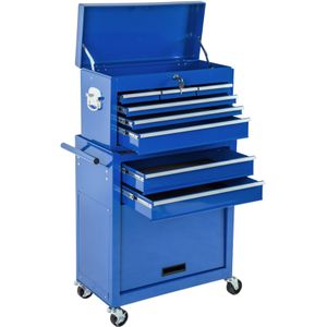 tectake - Gereedschapswagen met 8 lades - blauw - 402804