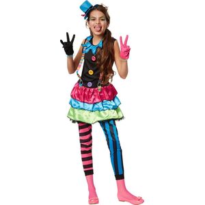 dressforfun - Meisjeskostuum crazy new wave clown 164 (13-14y) - verkleedkleding kostuum halloween verkleden feestkleding carnavalskleding carnaval feestkledij partykleding - 301665