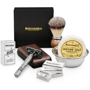 Störtebekker - Premium Scheerset - Leren Etui - Inclusief Scheerkwast Scheerkom Scheerzeep Aluinsteen en Scheermesjes