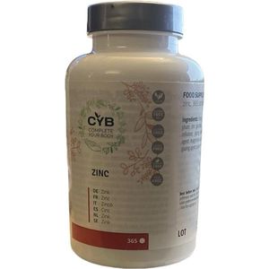 CYB | zink 25 mg - zink tabletten - 365 tabletten voor 1 jaar voorraad - zink hoge dosis - veganistische dagelijkse supplement - essentiële voedingsstoffen multivitamine vitaminen en mineralen -
