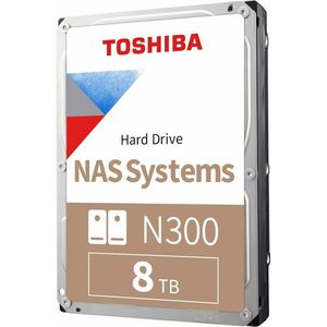 Toshiba N300 8 TB NAS 3,5 inch SATA interne harde schijf. 24/7 werking, perfect voor NAS met 1 tot 8 bays, 256 MB cache, 180 TB werklast, zilver