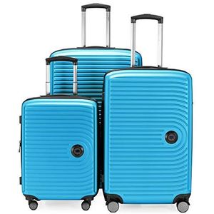 HAUPSTSTADTKOFFER Mitte - set van 3 koffers - handbagage koffer 55 cm, middelgrote koffer 68 cm + grote reiskoffer 77 cm, harde schaal ABS, TSA, Cyaan blauw
