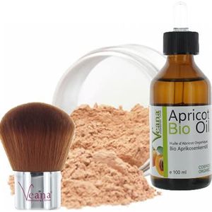 Mineral Make Up 6g + premium biologische abrikozenpitolie 100 ml DE-eco + Kabuki in 20 kleurnuances - voor de normale en droge huid, Nuance Asian