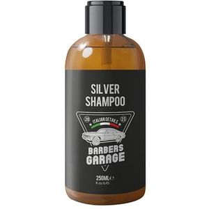 Barbers Garage exclusieve zilveren shampoo (250 ml) - Italiaanse details - baard- en haarverzorging met aloë vera, verwijdert gele en oranje tinten.