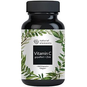 Vitamine C - 360 capsules - Sterk gedoseerd met 1000 mg + 15 mg zink - Plantaardig, gefermenteerd & gebufferd (pH-neutraal, zuurvrij, maagvriendelijk) - In laboratorium getest, veganistisch en geproduceerd in Duitsland