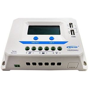 EPEVER 2502420® VS2024AU PWM laadregelaar laadcontroller 20A, 12V/24V met LCD Dispaly USB-aansluiting,
