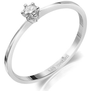 Lovebird LB124 - Witgouden damesring met briljant - Dames - Maat 56 - Diamant - 3 mm - Briljant Geslepen - 0,10 Karaat - 14 Karaat - Witgoud