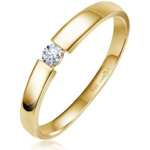 Lovebird LB127 - Gouden damesring met briljant - Dames - Maat 56 - Diamant - 2,5 mm - Briljant Geslepen - 0,06 Karaat - 14 Karaat - Goud
