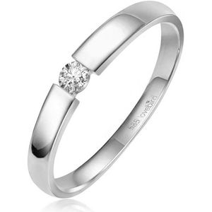 Lovebird LB128 - Witgouden damesring met briljant - Dames - Maat 52 - Diamant - 2,5 mm - Briljant Geslepen - 0,06 Karaat - 14 Karaat - Witgoud