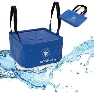 Robuuste, optionele tank met een inhoud van 16 of 21 liter, blauw; versterkte hoeken als opvouwbare emmer, op de camping, tijdens het vissen, te gebruiken als waskom en afwaskom opvouwbare kom