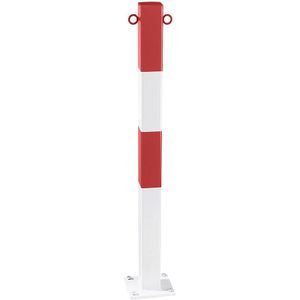 Afzetpaal van staalbuis, voor boutbevestiging, 70 x 70 mm, rood/wit, verzinkt en gelakt