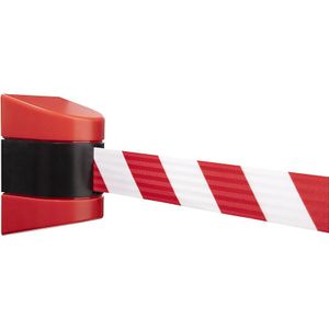 Bandafzetting in kunststof cassette, magneetmontage, rood/wit, uittreklengte 3500 mm