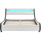 Juskys Polsterbett Bett Valencia 140 x 200 cm weiß mit Kaltschaummatratze Einzelbett mit LED