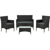 Juskys Polyrattan Gartenmöbel-Set Fort Myers schwarz mit Tisch, Sofa, 2 Stühle & Auflagen