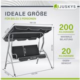 Juskys Hollywoodschaukel 3-Sitzer mit Dach & Sitzauflage – Gartenschaukel 200 kg belastbar - Grau