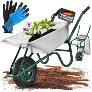 Juskys Kruiwagen Garden - 100 liter volume - 210 kg - luchtbanden met metalen velg - kuip verzinkt - tuinkar schuifwagen transportwagen zilver