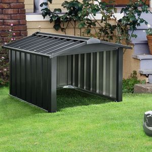 Juskys Metalen robotmaaier, garage met zadeldak, 86 × 98 × 63 cm, zon- en regenbescherming voor grasmaaiers, antraciet, carport