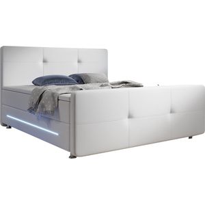 Boxspringbed Oakland - 140 x 200 cm - Wit - LED Verlichting