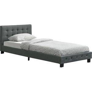 Juskys - Polsterbett Manresa in Grau - Bett mit Lattenrost und Kopfteil - Zeitloses modernes Design mit Stoff Bezug und Steppung - 90 x 200 cm