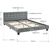 Juskys - Polsterbett Manresa in Grau - Bett mit Lattenrost und Kopfteil - Zeitloses modernes Design mit Stoff Bezug und Steppung - 140 x 200 cm