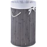 Juskys Bambus Wäschekorb Curly-Round 55 Liter Wäschesammler mit Deckel, Griff & Wäschesack – Grau
