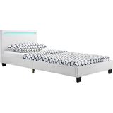 Gestoffeerd Bed Verona - 90 x 200 cm - Wit - LED Verlichting