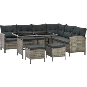 Juskys Gartenlounge Manacor grau - Sofa, Tisch, Hocker & Kissen - 7 Personen - Sitzbezüge Grau