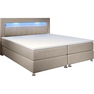 Boxspringbed / Boxspring Vancouver - 140 x 200 cm - Beige - LED - Incl. Matras & Topper