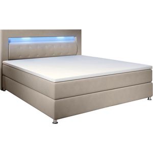 Boxspringbed / Boxspring Vancouver - 120 x 200 cm - Beige - LED - Incl. Matras & Topper