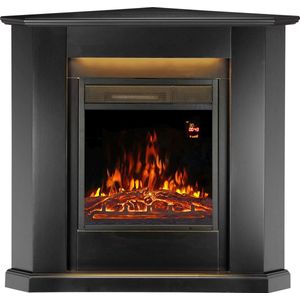 Elektrische kachel - Hoekvorm - 2000 Watt - Zwart - Vuureffect
