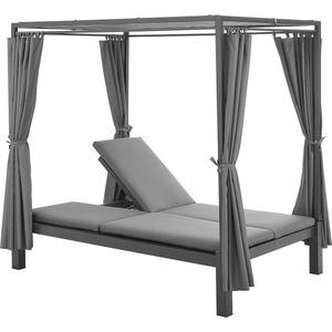 Juskys Dubbel loungebed Kreta - ligstoel voor 2 personen - dak & rugleuning verstelbaar - ligstoel voor terras, tuin & balkon - ligstoel grijs